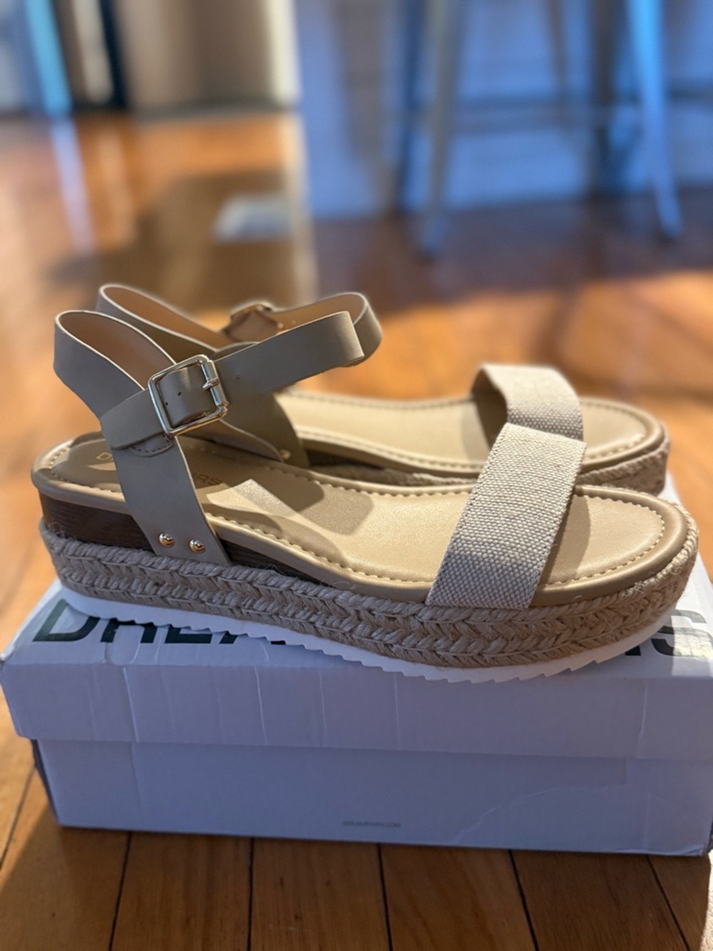 Dream Pairs Beige Espadrille Platform Sandals with Ankle Buckle